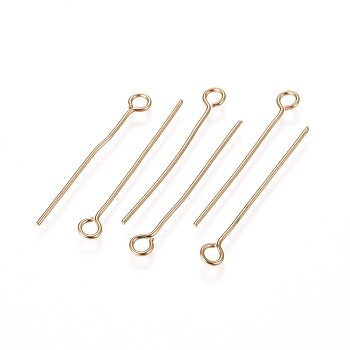 304 Stainless Steel Eye Pins, Golden, 25x0.6mm, Hole: 2mm