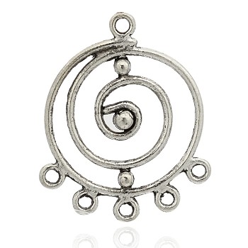Tibetan Style Vortex/Flat Round Alloy Chandelier Component Links, Antique Silver, 33x27x3mm, Hole: 2mm