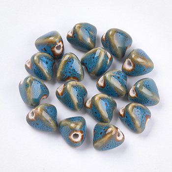 Handmade Porcelain Beads, Fancy Antique Glazed Porcelain, Zongzi, Sky Blue, 15x14x14mm, Hole: 3mm