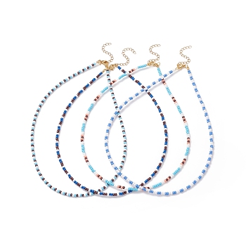 4Pcs 4 Colors Glass Seed Beaded Necklaces Set for Women, Mixed Color, 16.54 inch(42cm), 1Pc/style