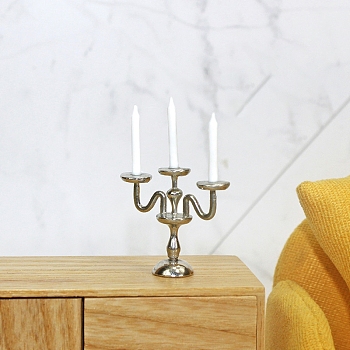 Mini Alloy Candle Holder Model, Micro Landscape Dollhouse Accessories, Pretending Prop Decorations, Platinum, 44x32mm