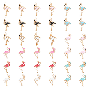 72Pcs 9 Styles Alloy Enamel Pendants, Light Gold, Flamingo Shape, Mixed Color, 25.5~29.5x15~16x2~3mm, Hole: 1.6mm, 8pcs/style