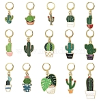 15Pcs Cactus Alloy Enamel Pendant Decorations, with 304 Stainless Steel Leverback Earring Findings, Mixed Color, 33~55mm(HJEW-YW00129)