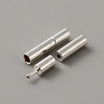 Brass Bayonet Clasps, Column, Leather Cord Clasps Findings, Silver, 14x3mm, Hole: 1.7mm(KK-WH0062-36A-S)