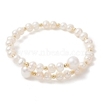 Natural Cultured Freshwater Pearl & Brass Beaded Bangles for Women, Nuggets, Real 18K Gold Plated, Creamy White, Inner Diameter: 2.17 inch(5.5cm)(BJEW-JB13342)
