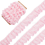 10M Double-Layer Pleated Polyester Chiffon Lace Trim, for Costume Decoration, Pink, 2 inch(50mm), about 10.94 Yards(10m)/Bag(OCOR-GF0002-14B)