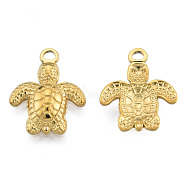 201 Stainless Steel Pendants, Tortoise, Real 18K Gold Plated, 18.5x15x3mm, Hole: 1.8mm(STAS-N098-174LG)