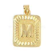 Rack Plating Brass Pendants, Long-Lasting Plated, Lead Free & Cadmium Free, Square with Letter Charms, Letter M, 24x17x2.5mm, Hole: 4x3.5mm(KK-B092-42G-M)