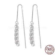 Rhodium Plated 925 Sterling Silver Stud Earrings, Tassel Earrings, Box Chain Ear Thread for Women, Real Platinum Plated, 90mm(EJEW-K258-23P)