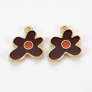 Rack Plating Light Gold Alloy Enamel Pendants, Cadmium Free & Lead Free, Flower, Coconut Brown, 17x16x2mm, Hole: 1.6mm(ENAM-Q444-013G-RS)