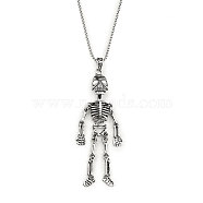 201 Stainless Steel Chain, Zinc Alloy Pendant Necklaces, Skull, Antique Silver & Stainless Steel Color, 23.43 inch(59.5cm)(NJEW-C034-30AS)
