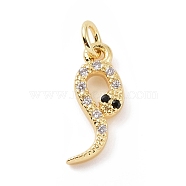 Brass Micro Pave Cubic Zirconia Charms, with Jump Ring, Snake Charm, Golden, 15x6x2mm, Hole: 2.8mm(KK-C012-09G)