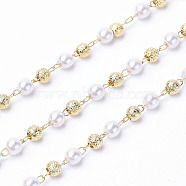 3.28 Feet Handmade Acrylic Beaded Chains, with Brass Findings, Long-Lasting Plated, Soldered, Golden, 3mm(X-KK-I651-02G)
