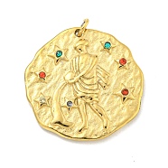 Real 18K Gold Plated PVD Vacuum Plating 304 Stainless Steel Pendants, with Rhinestone and Jump Ring, Flat Round with Constellations Charms, Aquarius, 20~21.8x20~21x2~3mm, Hole: 2mm(STAS-L278-003G-11)