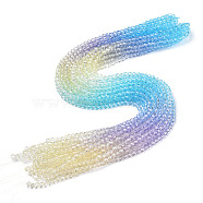Transparent Glass Beads Strands, Segmented Multi-color Beads, Faceted(32 Facets), Round, Light Goldenrod Yellow, 4~4.5mm, Hole: 1mm, about 90~95pcs/strand, 13.98''(35.5cm)(X-GLAA-E036-07Q)