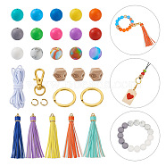 DIY Keychain Wristlet Making Kit, Including Alloy Key Rings & Lobster Claw Clasps, Wood Octagon with Eye & Silicone Round Beads, Polyester Elastic Cord, PU Leather Big Tassel Pendants, Mixed Color, 108Pcs/bag(DIY-TA0004-20)