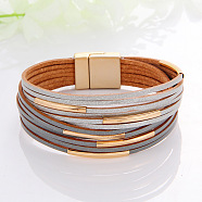 Two Tone Imitation Leather Multi-strand Bracelets for Women, with Golden Magnetic Clasps, WhiteSmoke, 7-5/8 inch(19.5cm)(WGE2A7B-09)