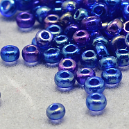 8/0 Grade A Round Glass Seed Beads, Transparent Colours Rainbow, Royal Blue, 8/0, 3x2mm, Hole: 1mm, about 10000pcs/bag(SEED-Q010-3mm-F544)