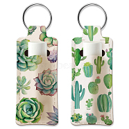 Elastic Neoprene Keychains, Lipstick Bags, with Iron Keychain Rings, Rectangle, Cactus, 9.6x3.8cm, 2pcs/set(KEYC-WH0045-003)