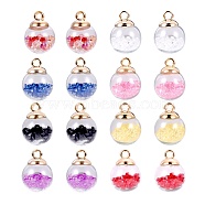 PandaHall Elite Glass Pendants, with Glass Rhinestones and CCB Plastic Findings, Golden, Round, Mixed Color, 21.5x15.5mm, Hole: 2.5mm, 64pcs/box(GLAA-PH0007-35G)