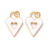 Rack Plating Brass Enamel Pendants, with Jump Ring, Cadmium Free & Nickel Free & Lead Free, Real 18K Gold Long-Lasting Plated, Heart Lock, White, 22x14x2mm, Hole: 3.4mm(KK-D073-26G-02)