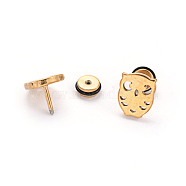 304 Stainless Steel Owl Earlobe Plugs, Screw Back Earrings, Hypoallergenic Earrings, Golden, 12x10mm, Pin: 1mm(EJEW-I196-14A)