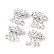 3-Strand 6-Hole Brass Magnetic Slide Lock Clasps, with Spring Ring Clasps, Necklace Layering Clasps, Silver, 22x20mm, Hole: 1.5mm(AJEW-XCP0001-87P)