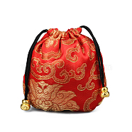 Chinese Style Stain Brocade Jewelry Packing Pouches, Drawstring Gift Bags, Auspicious Cloud Pattern, Crimson, 11x11cm(PAAG-PW0001-161D-1)