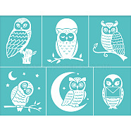 Self-Adhesive Silk Screen Printing Stencil, for Painting on Wood, DIY Decoration T-Shirt Fabric, Turquoise, Owl Pattern, 220x280mm(DIY-WH0338-038)