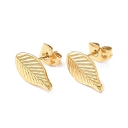 Ion Plating(IP) 304 Stainless Steel Leaf Stud Earrings for Women, Golden, 12.8x7mm, Pin: 0.8mm(EJEW-I285-10G)