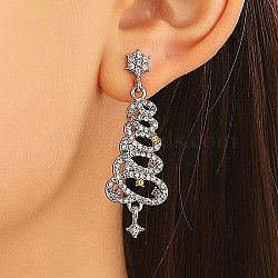 Christmas Trees Alloy Rhinestone Dangle Stud Earrings, with 304 Stainless Steel Pins for Women, Platinum, 48.4x16.2mm(EJEW-A112-01P)