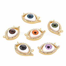 Brass Micro Pave Clear Cubic Zirconia Pendant Links, with Resin, Cadmium Free & Nickel Free & Lead Free, Evil Eye, Real 16K Gold Plated, Mixed Color, 12x20x5.5mm, Hole: 1.2mm(ZIRC-S067-070-NR)