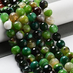 Natural Striped Agate/Banded Agate Beads Strands, Faceted, Dyed, Round, Lime Green, 8mm, Hole: 1mm(G-G581-8mm-16)