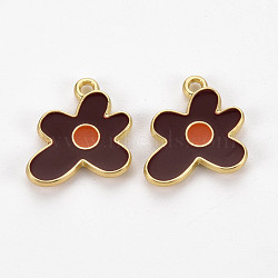 Rack Plating Light Gold Alloy Enamel Pendants, Cadmium Free & Lead Free, Flower, Coconut Brown, 17x16x2mm, Hole: 1.6mm(ENAM-Q444-013G-RS)