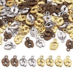 Tibetan Style Alloy Charms, Foot Print, Mixed Color, 14x10x2mm, Hole: 2mm, 200pcs/box(TIBEP-CD0001-02)