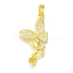 Rack Plating Brass Micro Pave Clear Cubic Zirconia Pendant, Lead Free & Cadmium Free, Long-Lasting Plated, Butterfly, Golden, 25x15x2mm, Hole: 4x3mm(KK-H485-34G)