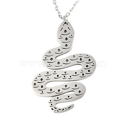 Non-Tarnish 201 Stainless Steel Pendant Necklaces, with Cable Chains, Snake, Stainless Steel Color, 17.5 inch~17.9 inch(44.5~45.5cm), 1.5mm, Snake: 40x26x1mm(NJEW-T009-JN084-1-45)