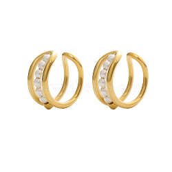 304 Stainless Steel & Shell Pearl Cuff Earrings for Women, Ion Plating(IP), Long-Lasting Plated, Real 14K Gold Plated, 16x7mm(STAS-OY016-05G)