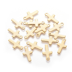 201 Stainless Steel Tiny Cross Charms, Golden, 14.5x8x0.7mm, Hole: 1.5mm(STAS-L233-072G)