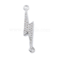 Rack Plating Brass Micro Pave Clear Cubic Zirconia Lightning Bolt Connector Charms, Long-Lasting Plated, Cadmium Free & Lead Free, Platinum, 28x6.5x2mm, Hole: 1.4mm(KK-A234-067P)