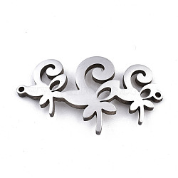 304 Stainless Steel Link Connectors, Laser Cut, Flower, Stainless Steel Color, 18x30x1.5mm, Hole: 1mm(STAS-T059-18P)