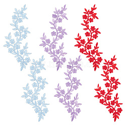 Nbeads 6Pcs 3 Colors Plum Blosssom Cotton Computerized Embroidery Sew on Patches, Ethnic Style Embroidery Appliques, with Adhesive Back, Mixed Color, 257x102x1mm, 2pcs/color(PATC-NB0001-08A)