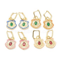 Alloy Enamel Huggie Hoop Earrings, with Glass, Long-Lasting Plated, Shield, Golden, Mixed Color, 34mm, Pin: 1.1mm(EJEW-A058-13G)