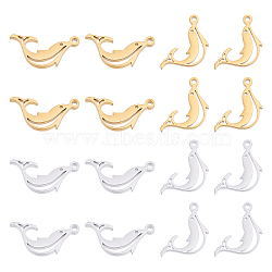 Unicraftale 20Pcs 2 Colors 304 Stainless Steel Pendants, Laser Cut, Dolphin, Golden & Stainless Steel Color, 15x7.5x1.1mm, Hole: 1mm, 10pcs/color(STAS-UN0035-36)