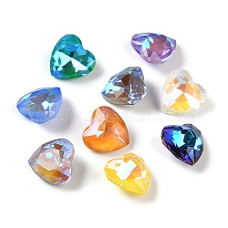 Glass Rhinestone Cabochons, Point Back, Faceted, Heart, Mixed Color, 10x10x5.5mm(GLAA-K069-22B)