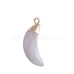 Natural White Jade Pendants, Faceted Moon Charms, with Golden Plated Brass Findings, 25x10mm(PW-WG32337-05)