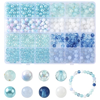 480Pcs 8 Styles Spray Painted ABS Plastic Imitation Pearl Beads, Round, Mixed Color, 8x7~8mm, Hole: 1.8~2mm, 60pcs/style 