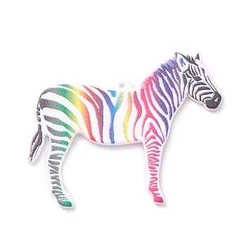 Opaque Acrylic Pendant, Zebra Charm, Colorful, 36x40.5x2mm, Hole: 1mm