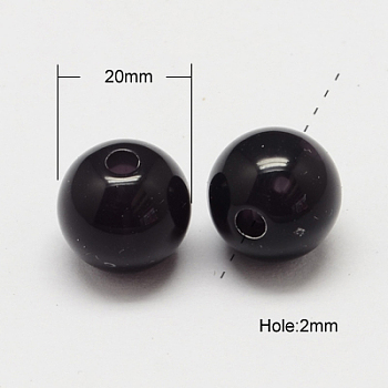 Imitation Jade Acrylic Beads, Round, Black, 20mm, Hole: 2mm, about 108pcs/500g