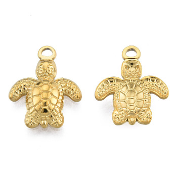 201 Stainless Steel Pendants, Tortoise, Real 18K Gold Plated, 18.5x15x3mm, Hole: 1.8mm